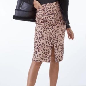 Roman Originals Brown Leopard Pencil Midi Skirt Size 16