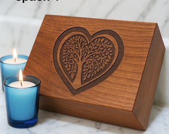 Floral Carved Wooden Cremation Urn Handmade Memorial Keepsake Box for Ashes
