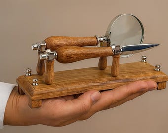 Houten vergrootglas en briefopener set, bureaudecoratie voor directie, kantoorcadeau, cadeau voor baas, cadeau voor advocaat, cadeau voor rechter (voor mannen)