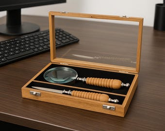 Handmade Mango Wood Desk Set | Magnifying Glass & Letter Opener Gift Box