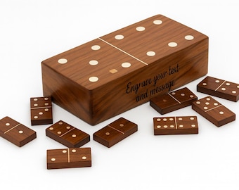 Set domino personalizzato in palissandro - Intarsio in ottone, scatola in legno personalizzata