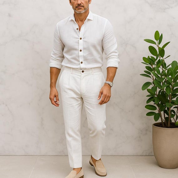 Buy Mens Pleated Dress Pants, Tailored Summer Trousers for Men, Smart  Casual Slacks, Slim Fit Elegant Pants, Business or Daily Wear Online in  India - Etsy