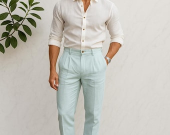 Pantalons habillés plissés pour hommes, pantalons d'été sur mesure pour hommes, pantalons élégants et décontractés, pantalons élégants coupe slim, tenues professionnelles ou quotidiennes