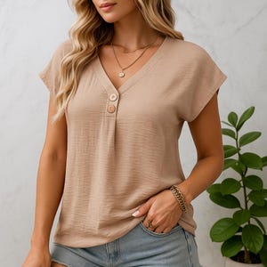 Camicetta in garza di cotone con scollo a V: top estivo boho leggero