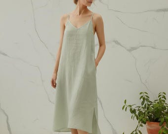 100% linen, Stylish Minimal Linen Mini Dress | Halter Neck Design | Perfect for Summer Days and Beach Getaways - Eco-Friendly Fashion