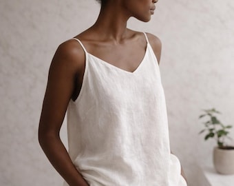 Linnen cami-top dames, linnen zomerblouse, mouwloos linnen shirt, lichtgewicht linnen top, minimalistische linnen kleding, plus size