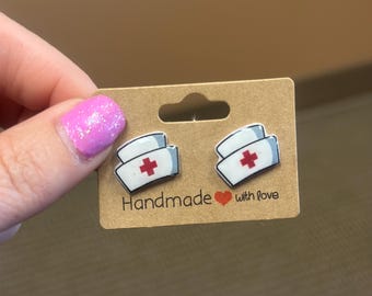 Krankenschwester Hut Ohrstecker: Handgemachte Sterling Silber Arzt Schmuck