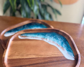 Ręcznie robiona taca z żywicy oceanicznej - wystrój nadmorski,