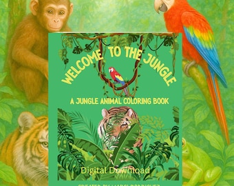 Welcome To The Jungle Digital Download Sampler 2-  4 pages of Jungle Animals Plus 1 Bonus Page for Relaxing Coloring