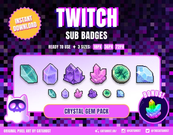 PIXEL Diamonds / Crystal Twitch Sub Badges and Discord Emotes 