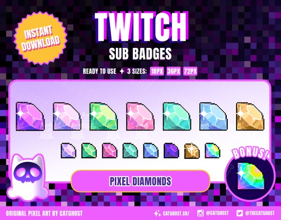 PIXEL Diamonds / Crystal Twitch Sub Badges and Discord Emotes 