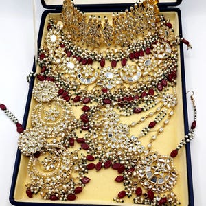 Kundan Polki Bridal Jewelry Set: Pakistani Wedding Necklace, Earrings & Tikka