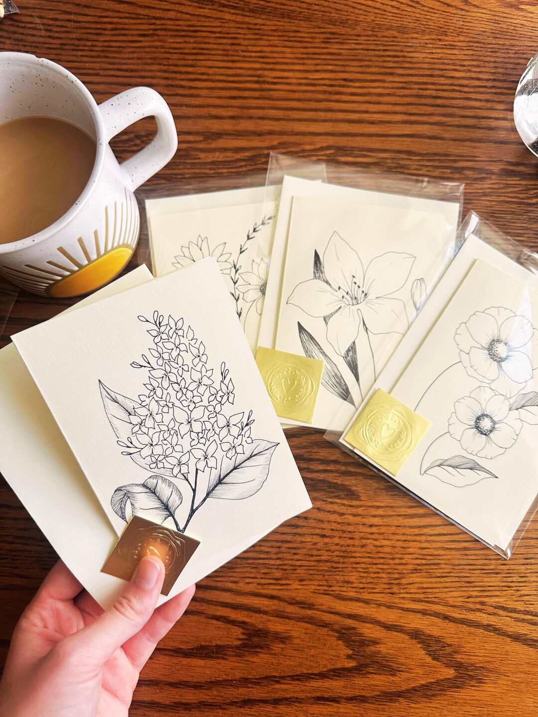 Hand Drawn Floral Thank You Cards | Stationary Set - Etsy