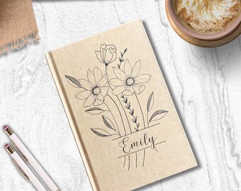 Personalized Floral Hardcover Journal | Custom Name Notebook for Women
