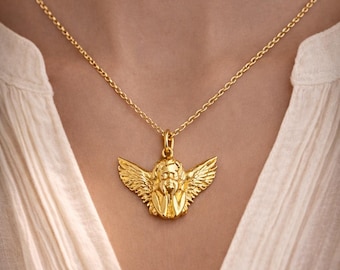 Gold Baby Angel Necklace, Guardian Angel Pendant, Cherub Charm Jewelry