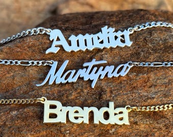 Personalized 925 Sterling Silver Name Necklace, Dainty Gold Plated Name Necklace, Custom Necklace for Birthday Gift
