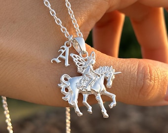 Sterling Silver Unicorn Necklace, Personalized Fairy Unicorn Necklace, Fantasy Jewelry, Whimsical Jewelry