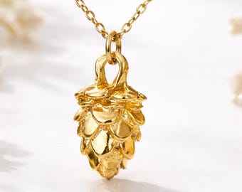 Gold Pinecone Necklace, Dainty Woodland Forest Nature Pendant, Minimalist Charm