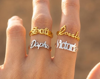 Custom Name Ring, Personalized 925 Sterling Silver Ring, 18K Gold Plated Name Ring, Stacking Ring, Minimalist Initial Ring, Gift for Her