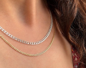 925 Sterling Silver Curb Chain Necklace, 18K Gold Plated Curb Chain, Layering Chain, Unisex Chain for Women & Men