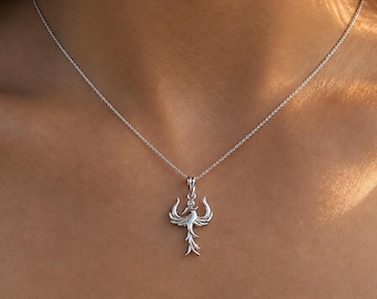 925 Sterling Silver Phoenix Necklace, Rising Phoenix Pendant, Silver Phoenix Charm, Symbol of Rebirth Jewelry, New Beginnings Gift