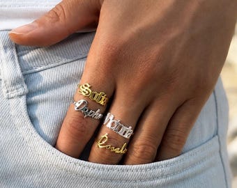 Anello con nome personalizzato, anello in argento sterling 925 personalizzato, anello con nome placcato oro 18 carati, anello impilabile, anello minimalista con iniziale, regalo per lei