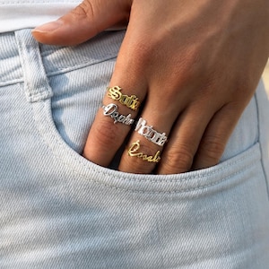 Custom Name Ring, Personalized 925 Sterling Silver Ring, 18K Gold Plated Name Ring, Stacking Ring, Minimalist Initial Ring, Gift for Her
