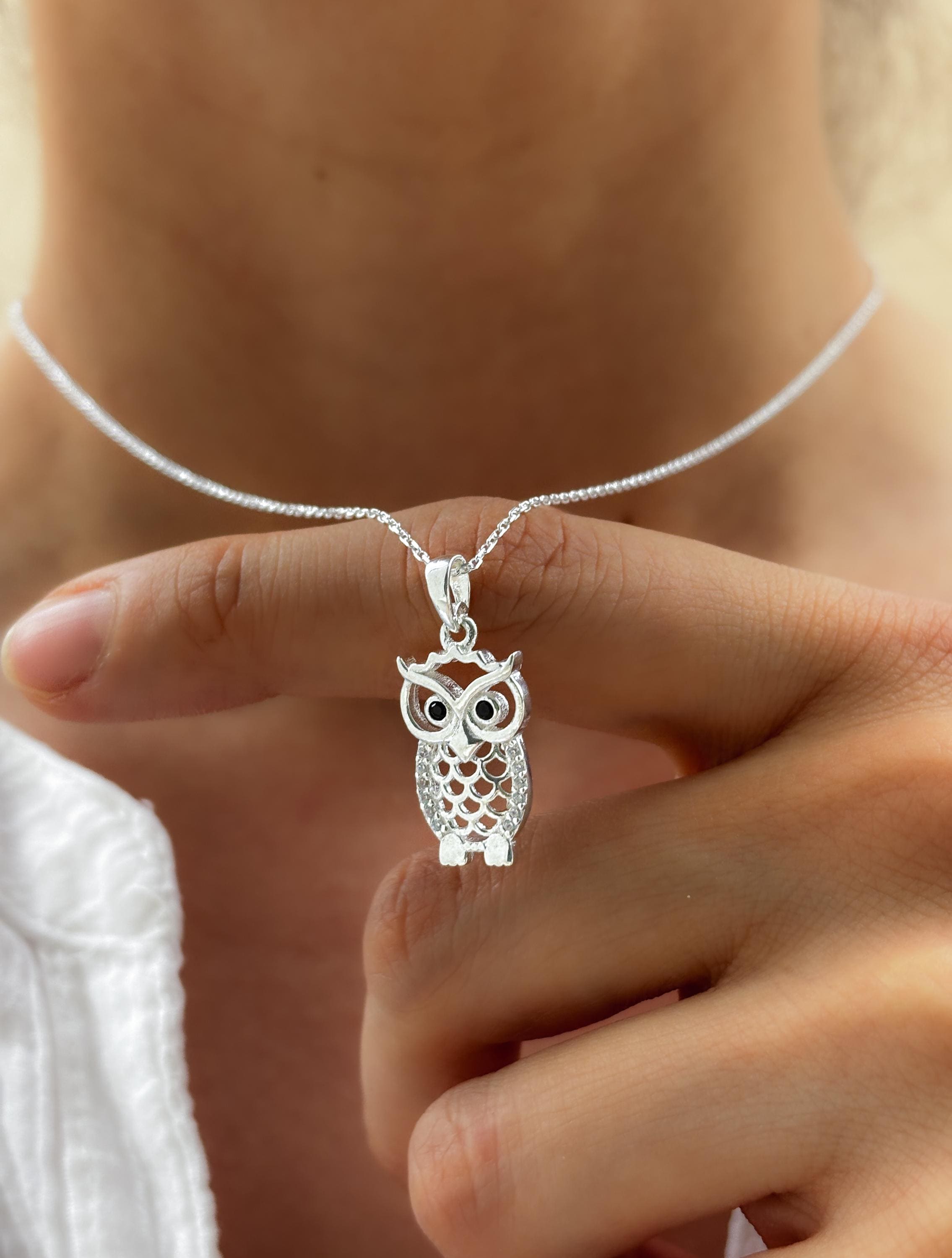 925 Sterling Silver Owl Necklace, Dainty Owl Pendant Necklace, Silver Owl Charm, Woodland Jewelry, O