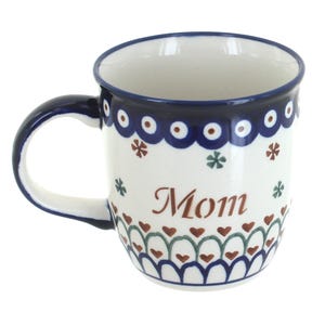 Handmade Polish Pottery Mom Mug: 12 oz Stoneware