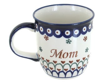 Taza de cerámica polaca hecha a mano para mamá: gres de 355 ml