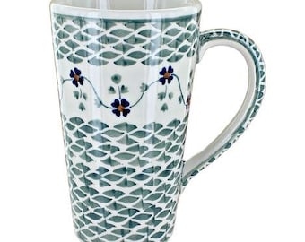 Taza de café con flores de salvia hecha a mano: cerámica polaca (14 oz)