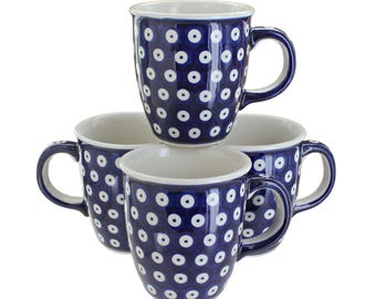 Juego de tazas de cerámica polaca hechas a mano: tazas de café de gres de 8 oz