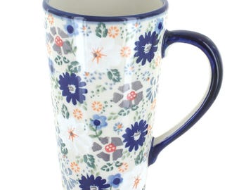 Taza de café de cerámica hecha a mano: grande, 14 oz, de gres, pintada a mano en Polonia