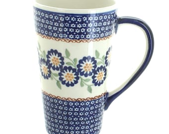 Taza de café hecha a mano con diseño de flor de durazno: cerámica polaca, 355 ml