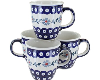 Juego de tazas de cerámica polaca hechas a mano: cerámica azul violeta, 8 oz