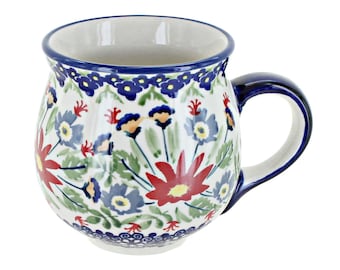 Handmade Jungle Bouquet Bubble Mug: Polish Pottery, 10 oz