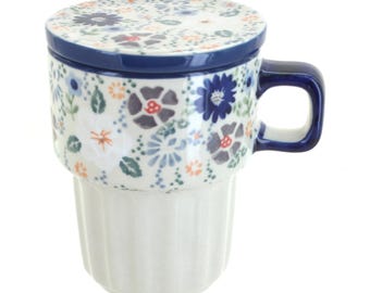 Taza grande Carnival de 414 ml con tapa, cerámica hecha a mano, regalo de inauguración de casa, regalo de boda, regalo de Navidad, regalo para ella.