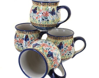 Juego de 4 tazas de burbujas de 295 ml con mariposa azul, cerámica hecha a mano, regalo de inauguración de casa, regalo de boda, regalo de Navidad, regalo para ella.