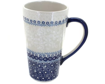 Taza de cerámica hecha a mano: 14 oz de cerámica de gres, pintada a mano en Polonia