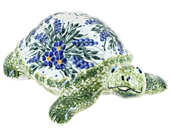 Figura de tortuga de cerámica pintada a mano, decoración animal de cerámica polaca