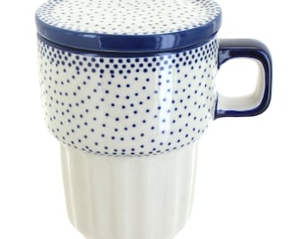 14 oz Small Dots Large Mug with Lid, Handmade Pottery, Housewarming Gift, Wedding Gift, Christmas Gift, Gift for Her