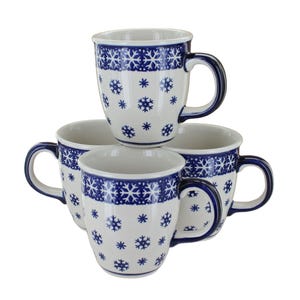 Handmade Polish Pottery Mug Set: Snow Flurry Stoneware, 8 oz