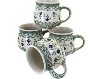 Juego de 4 tazas de burbujas de 295 ml con diseño floral en color verde salvia, cerámica hecha a mano, regalo de inauguración de casa, regalo de boda, regalo de Navidad, regalo para ella.