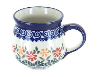 Handmade Garden Bouquet Bubble Mug: Polish Pottery, 10 oz