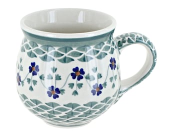 Taza de burbujas floral de salvia hecha a mano: cerámica polaca, 10 oz