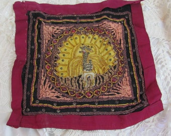 Vintage Mini Tapestry 10" x 9.5" Heavily Embroidered Sequins Beaded - Unfinished -  Wall Hanging Burm Thai Indonesian Myanmar