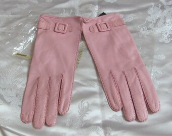 JB Guanti Italy //  Vintage Pink Kid Skin Leather Silk Lined Hand Stiched Gloves 9" Long Size 8 - Medium to Large // Unused New Old Stock