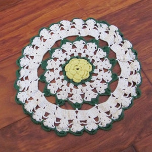 Doily Handmade Vintage Crocheted Doily 11&quot; Inch Round Large Doilies Green White Ruffled Retro Farm House - More to choose from in my shop