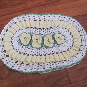 Kleedje Handgemaakte Vintage Gehaakte Kleedje 11&quot; x 16&quot; Inch Ovale Grote Kleedjes Geel Wit Retro Boerderij - Meer om uit te kiezen in mijn winkel