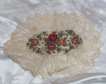 Tambour Lace Embroidered Floral Doily // Handmade Vintage Antique 9" x 12" Inch Oval - many others to choose from in my shop!